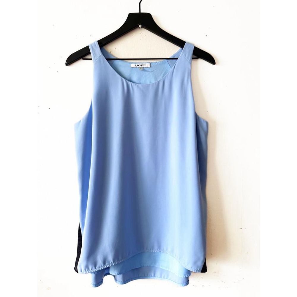 DKNY Blue and Black Sleeveless Blouse Women's Size L